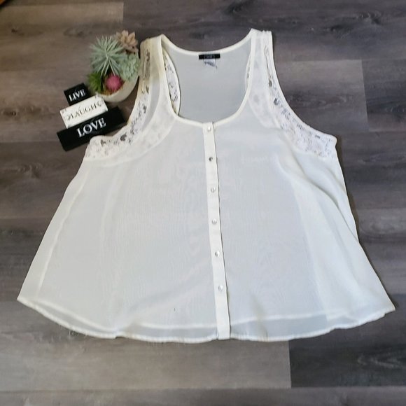 Deb Tops - White Sheer Lace Edge Sleeveless Top from Deb 2XL